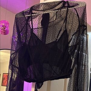 Free People Black Dotted Sheer Crop Top